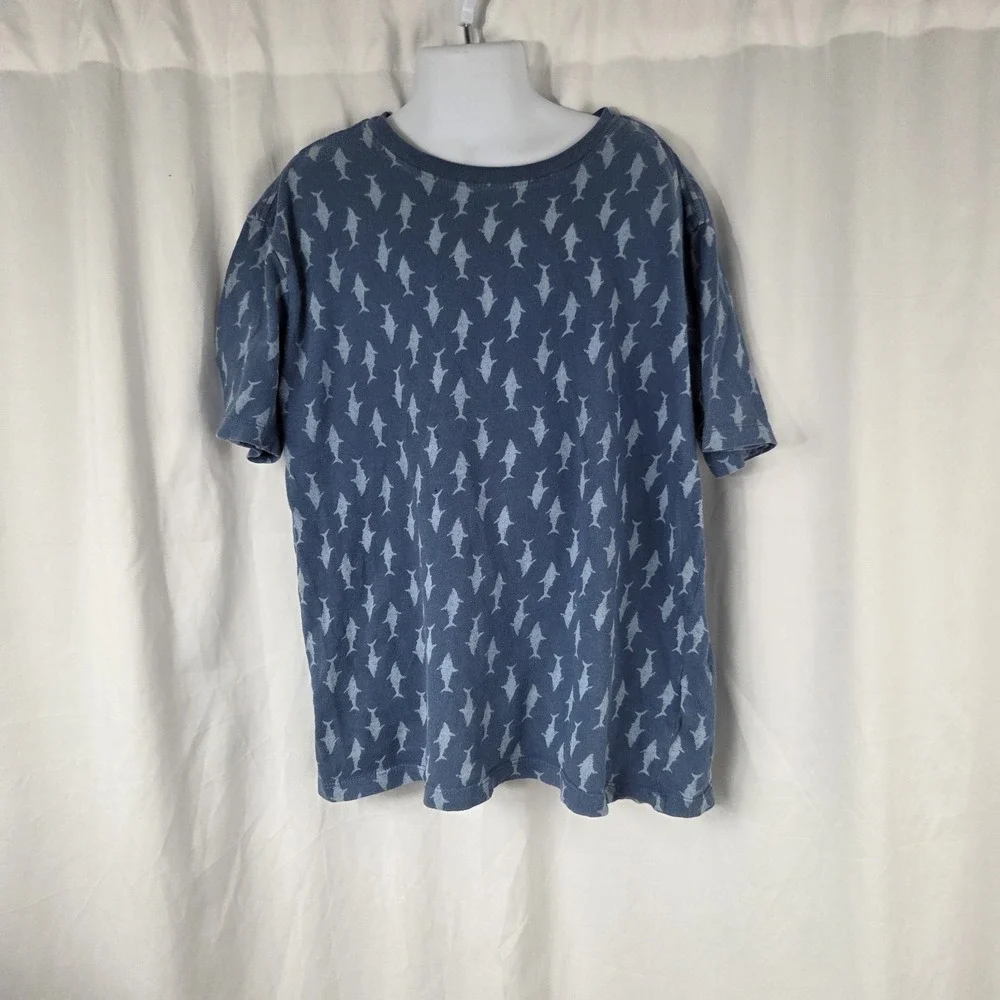 Old Navy Boys Size Large Short Sleeve Crew Neck T Shirt Blue Shark Print